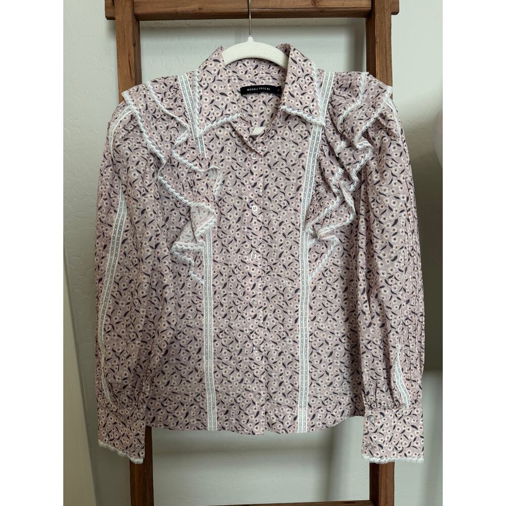 Magali Pascal - Pink Long Sleeve Cotton Blouse with ruffles - size small - Picture 3 of 6